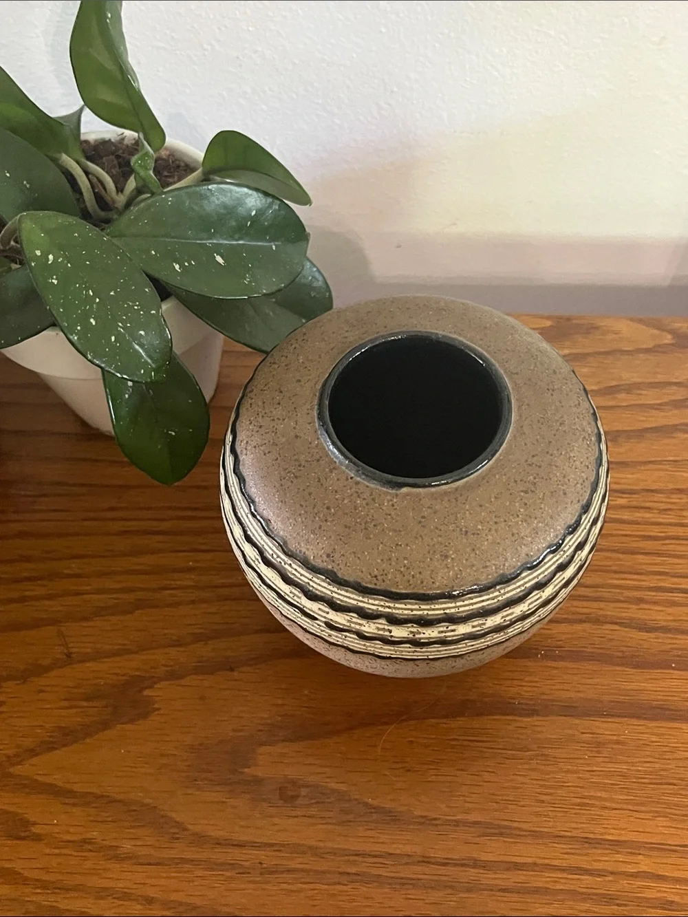 Mid century pottery Vase in Brown with Cream & Black Banding